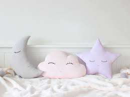 Baby Girl Nursery Pillows Moon Cloud And Star Children Etsy Star Pillows Baby Pillow Set Baby Pillows