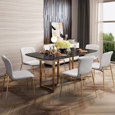 865 99 Modern 63 Rectangular Dining Table Faux Marble Top Golden Base Black Marble Dining Table Dining Table Marble Dining Table Marble Dining