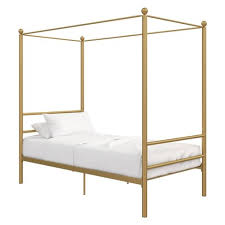 Pair the canopy bed with sheer curtains of your choice for a romantic touch. Twin Kelly Metal Canopy Bed Gold Room Joy Target