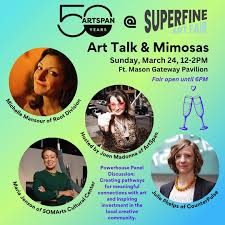 ✴️TODAY, 12:30-2PM Art Talk & Mimosas @superfineartfair 🥂with ArtSpan  Executive Director Joen Madonna and a powerful all star lineup of leaders  in the arts: Maria Jenson of @somarts + Julie Phelps of @