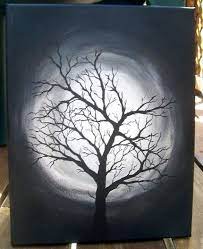 Moon Landscape Painting Simple Watercolor Landscape Painting For Beginners Black Canvas Paintings Dark Paintings Canvas Painting Diy