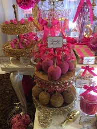 Black And Gold Candy Apples Fuschia Pink And Gold Wedding Sweets Table With Chocolate Candy Apples Cake Pops And Assorted Delici Pink Candy Buffet Bridal Shower Candy Pink Bridal Shower