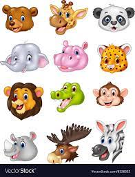 Illustration Of Cartoon Wild Animal Head Collection Download A Free Preview Or High Quality Adobe Illustrator A Animal Heads Cute Animal Drawings Animals Wild
