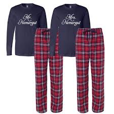 Mr And Mrs Personalized Pajamas Custom Mr And Mrs Red And Navy Matching Personalized Pajamas Flannel Pajamas Matching Christmas Pajamas Couples