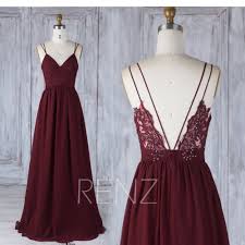 Bridesmaid Dress Wine Chiffon Wedding Dress Spaghetti Straps Prom Dress Illusi Burgundy Bridesmaid Dresses Long Straps Prom Dresses Boho Wedding Dress Backless