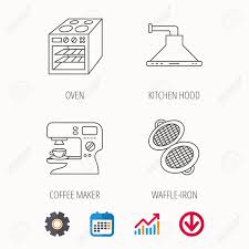 Waffle Iron Coffee Maker And Oven Icons Kitchen Hood Linear