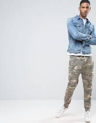 Pull Bear Joggers In Sand Camo Beige Men Pull Bear Jeans