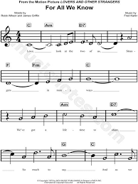 The Carpenters For All We Know Sheet Music For Beginners In C Major Download Print Sheet Music Piano Music Music