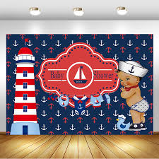 Check spelling or type a new query. Nautical Theme Baby Shower Backdrop Sailor Boy Baby Shower Party Photography Background Lighthouse Anchor Navy Blue Decor Banner Background Aliexpress