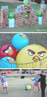 If you're lucky enough to enjoy a sprawling property big enough for a kids playhouse and more, you might go for outdoor games for kids that require wide open spaces, such as a football toss. Create A Diy Giant Angry Birds Backyard Game Perfect For Your Father S Day Celebration Do It Yourself Backyard Games Kids Outdoor Party Games Backyard Fun