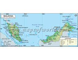 Malaysia occupies all latitudes between roughly 1.27° and 6.72° north, and all longitudes between roughly 99.64° and 104.53° east. Buy Malaysia Latitude And Longitude Map