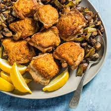 Chicken thighs always turn out extremely juicy, tender and moist after roasting and bake chicken thighs recipe is also one of the easiest chicken thigh recipes, with short active prep time of just 10 minutes. Roasted Chicken Thighs With Buttered Mushrooms And Leeks Cook S Country
