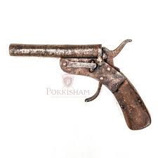 Antique 18th Century Single Barrel Loading Pistol Subject : Country Gun Made : Indian Metal : Steel With Teak Wood Condition : Working Bullets : Not Available Weight : 487grams Gun Size :