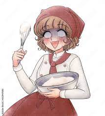 レトロ少女漫画風・泡立てに失敗したパティシエール Stock Illustration | Adobe Stock