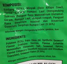 Melihat kepada huraian fungsi etanol dalam bahan perisa dan pewarna, jelas menujukkan bahawa etanol atau etil alkohol telah digunakan. Rasa Rumput Laut Nori Seaweed Flavour Lay S 68g