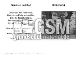 Die vogelein schweigen im walde. Wanderers Nachtlied Goethe Kartei Gedichte Allgemein Gedichte Kartei Werkstatt Deutsch Klasse 3 Grundschulmaterial De