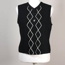 St. John Sport by Marie Grey Argyle Knit Black and White Sweater Vest Size  Small