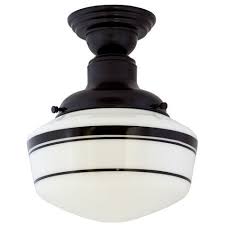 Intermediate Schoolhouse Semi Flush Mount Light Small Shade 100 Black Triple Stripe 100 Blac Semi Flush Lighting Flush Mount Lighting School House Lighting