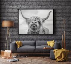 Black And White Cow Framed Pictures Scandinavian Highland Cow Art Print Unframed Restyledhomes Unframed Art Unframed Art Display Unframed Art Prints Cow Wall Art Cow Canvas Highland Cow Art