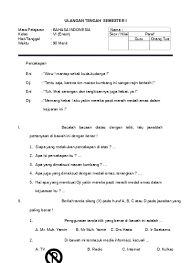 Soal uts mata kuliah bahasa indonesia. Contoh Soal Uts Semester 1 Bahasa Indonesia Sd Mi Kelas 1 Format Microsoft Word