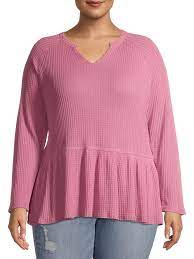 Buy Time And Tru Womens Plus Size Peplum Waffle Knit Top With Long Sleeves Online In Vietnam 607086176