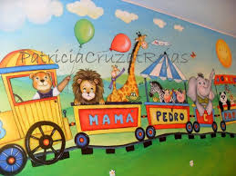 Patricia Cruzat Artesania Y Color Mural Infantil Tren Con Animales Y Mas Murales Infantiles Mural Infantil Murales Y Decoracion Cuarto Nino
