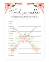 Floral Aztec Baby Shower Game Baby Word Scramble Baby Shower Invites For Girl Boho Baby Girl Boho Baby Shower