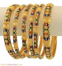 22k Meenakari Bangles Set Layaway 6 Pcs Bago10981 22k Bold Bangles Set Of 6 With Excl Gold Bangles Design Bangles Jewelry Designs Gold Earrings Designs