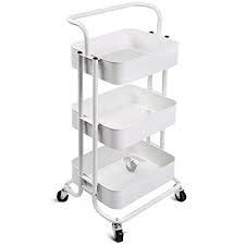 Make a diy pull out cart from plywood and casters. Buy 3 Tier Rolling Cart Metal Storage Cart Utility Cart With Handles Storage Mesh And Lockable Wheels Easy Asemble For Kitchen Office Bathroom Bedroom Laundry Room White Online In Turkey B08hs7l187