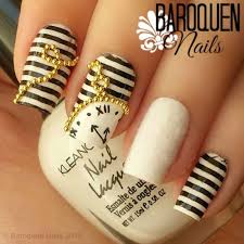 Black And White Striped Nails Coffin The White Rabbit Nail Art By Baroquennails Baroquennails New Years Eve Nails Nail Designs New Year S Nails