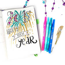 Happy New Year New Year New Bullet Journal New Cover Page Features Gold Gel Pen Tombow Twi Planner Bullet Journal Bullet Journal Cover Page Journal Covers