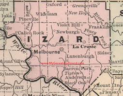 Izard County Arkansas Map 1889 Melbourne La Crosse Calico