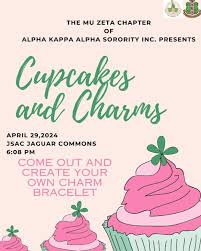 Kicking off the week with cupcakes and charms! Come join us today at 6:08  PM in the JSAC Jaguar Commons as we create the prettiest charm bracelet and  build memories that'll last