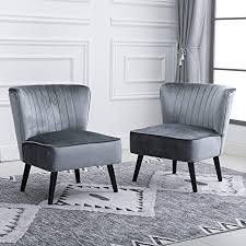 Modway eastend imports tan prim armless mid back office chair. 2 Accent Living Room Comfy Tub Chairs Armless Recliner Leisure Chairs Bedroom Occasional High Back Beside Sofa Chair With Velvet Upholstered Padded Black Wood Leg Silver Grey Set Of 2 Chairs Amazon Co Uk