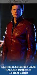 Superman Smallville Tom Welling Red Distressed Jacket Celebrities Leather Jacket Jackets Men Fashion Celebrity Jackets