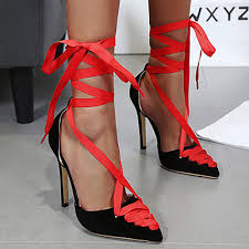 Flapointed women's casual d'orsay pointed plain ballet comfort soft slip on flats shoes new. Ankle Strap Stiletto Heeled Sandals Laced Effect Cross Foot Red