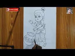 This is a great drawing tutorial for kids and beginner cartoonists. How To Draw Lord Little Krishna Line Drawing For Kids Step By Step How To Draw Bal Gopal Krishna Youtube Bal Gopal Little Krishna Drawings