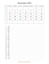 Printable 2019 November Calendar Grid Lines For Daily Notes Vertical Free Calendar Template Com