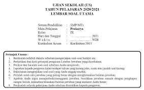 Kisi kisi usbn tahun 2019 k 13 smp mts semua mata pelajaran kisi kisi ujian nasional untuk smp mts dan smplb tahun 2019 telah dirilis oleh badan standar nasional pendidikan bsnp. Soal Dan Kunci Jawaban Ujian Prakarya Smp Tahun Pelajaran 2020 2021 Didno76 Com