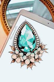 Diamond Turquoise Flower Pearl Neotraditional Tattoo Design Ideas Gem Tattoo Jewelry Design Drawing Neo Traditional Tattoo