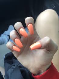 Follow our easy guide to remove acrylic nails safely without wrecking or ruining your natural nails. Soft Orange Coffin Nails Orange Acrylic Nails Colorful Nail Designs Pretty Nails