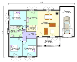 Plan de maison 3 chambres avec garage et jardin et batiment exterieur. Pied Plain Pied 100m2 Plan Maison 3 Chambres 3d Novocom Top