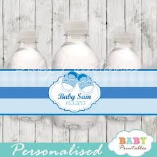 Create custom water bottle labels. Blue Baby Shoes Baby Shower Bottle Labels D171 Baby Printables