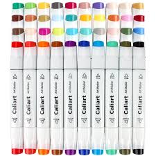 Caliart Dual Tip Art Markers 40 Colors Premium Sketch Twin Marker Pens Highlighters With Black Carrying Case For Color Marker Art Colorful Drawings Markers Set