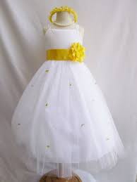 Flower Girl Dress White Tulle Dress With Yellow Sash And Rosebuds Communion Easte White Flower Girl Dresses Yellow Flower Girl Dresses Flower Girl Dresses