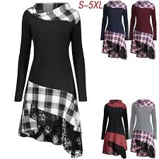 Wish 2018 New Womens Fashion Lace Plaid Panel Plus Size