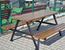 Commercial outdoor metalpicnic tables for park areas will enlarge and define recreational space much as indoor tables and chairs define living space. Contemporary Bench And Table Set Bratislava Kronemag Millenium Srl Wooden Metal Outdoor