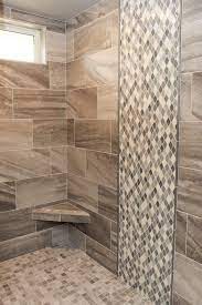 Brown And Beige Tile Shower Wall And Floor Beige And Grey Tile Accent Shower Tile Beige Tile Bathroom Bathroom Shower Walls