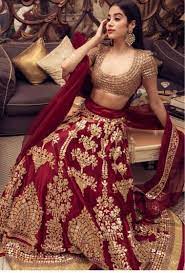 Janhvi kapoor in lehenga photos with backless blouse, posted on her instagram profile on 10th december 2018. Jhanvi Kapoor Style Maroon Colour Heavy Bridal Wear Lehenga Choli