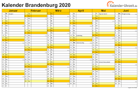 Hälfte mit kalenderwochen und feiertagen. Kalender 2020 Schulferien Brandenburg Pdf